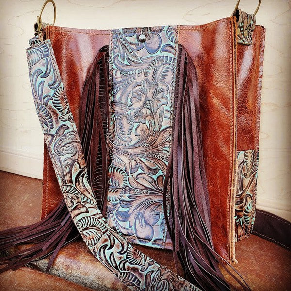 WESTERN LEATHER BAG With Turquoise Stone Real Cowhide Purse 
